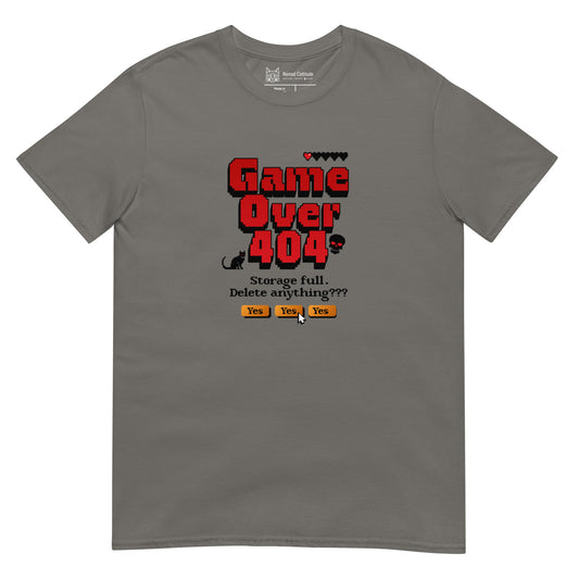 Cat themed graphic tee with error message print