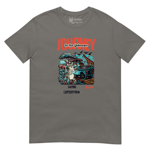 Cat themed graphic tee with vacation print