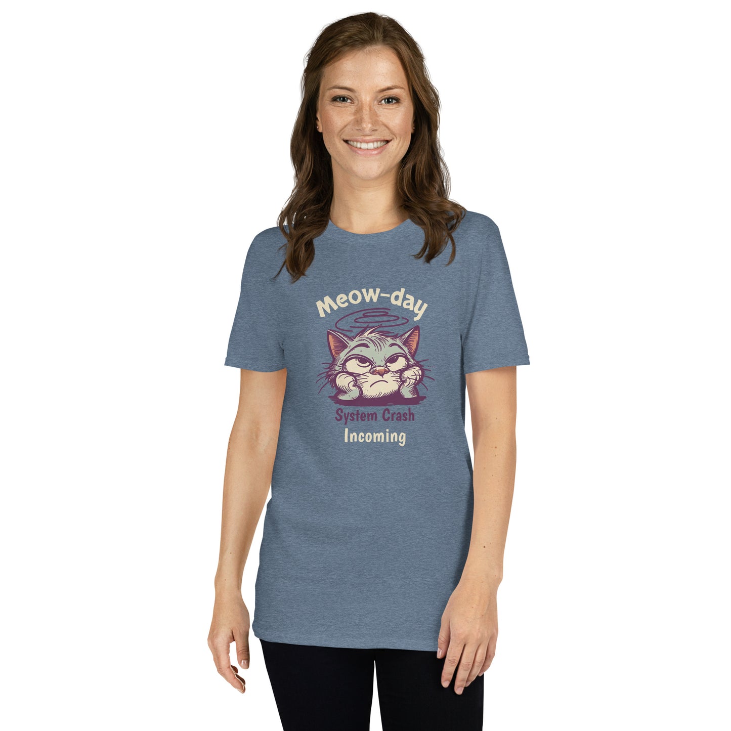 Cat themed graphic tee with error message print