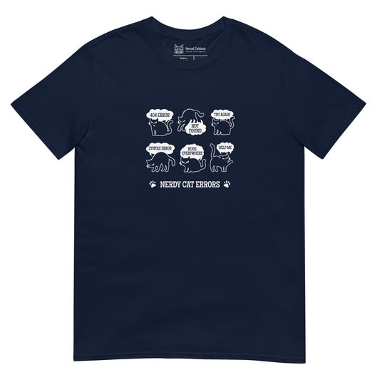 Cat themed graphic tee with error message print