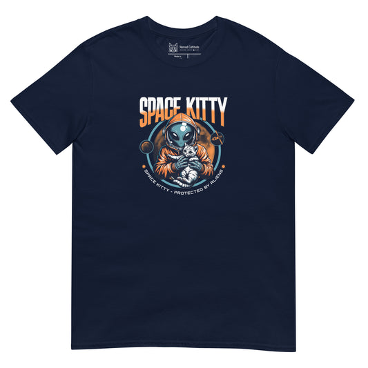 Cat themed graphic tee with space print