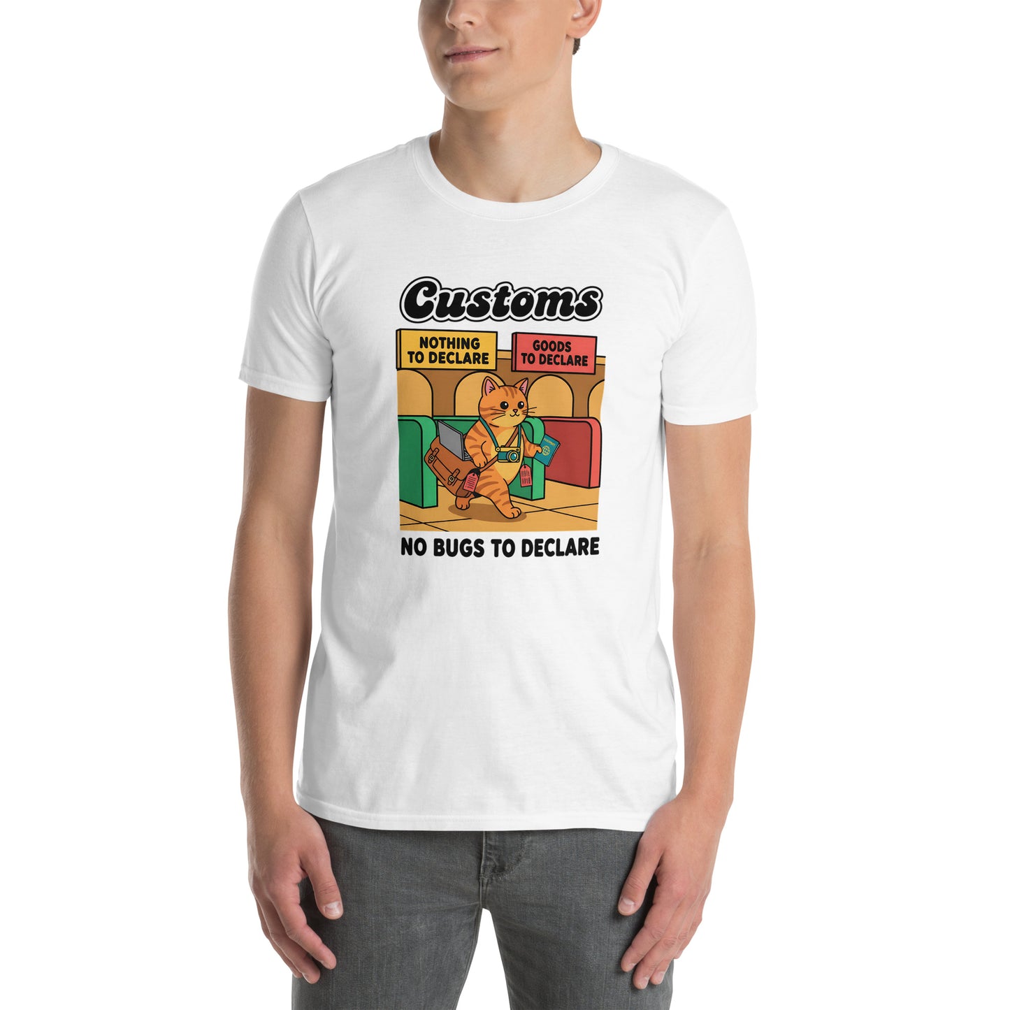 Cat themed graphic tee with vacation print