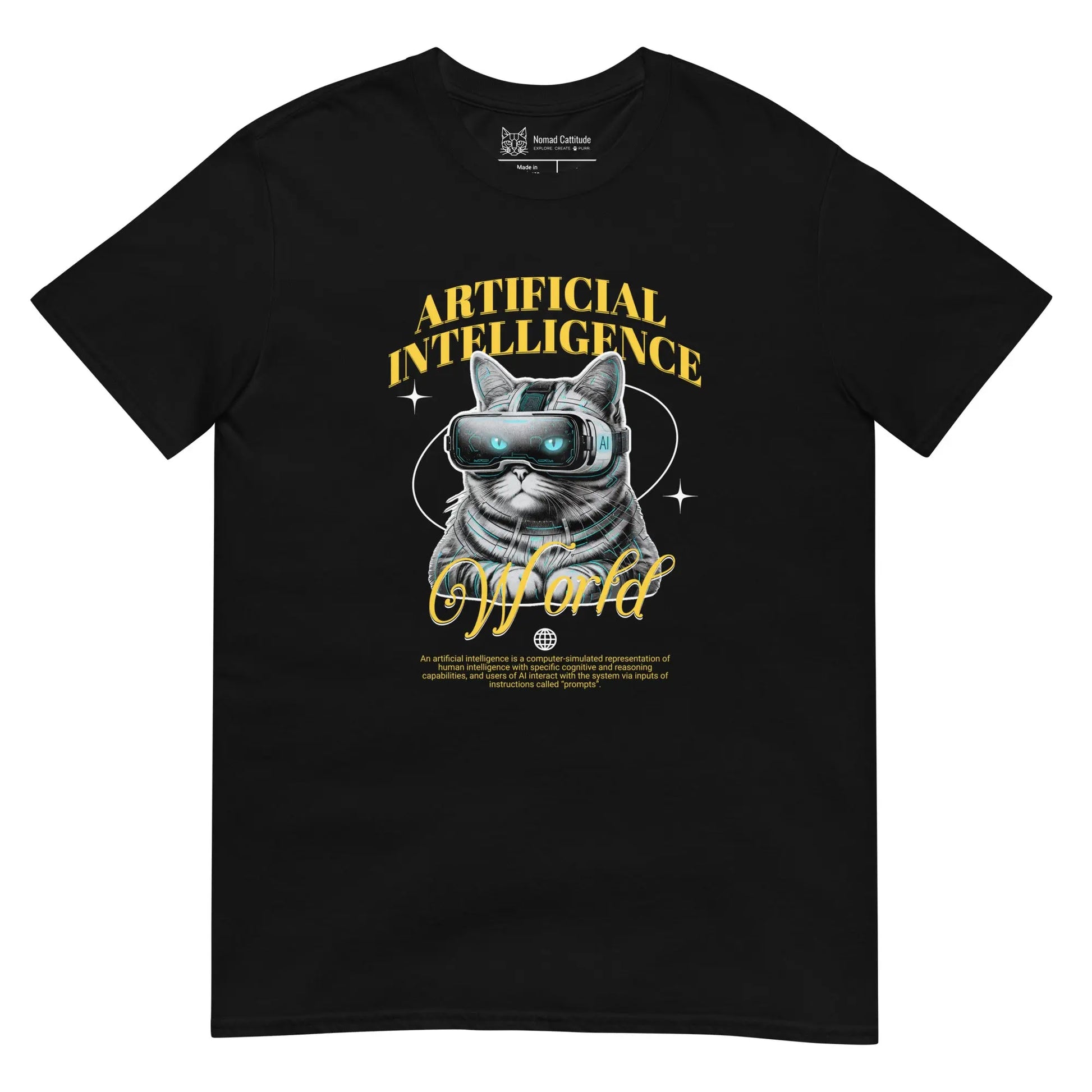 Cat themed graphic tee with AI print