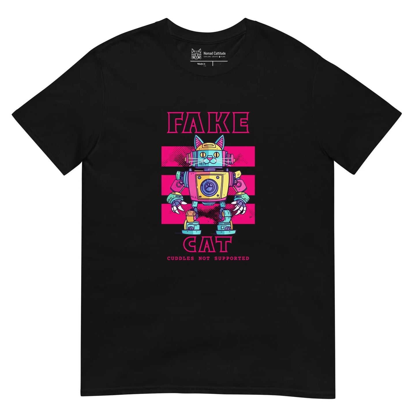 Cat themed graphic tee with fake cat print