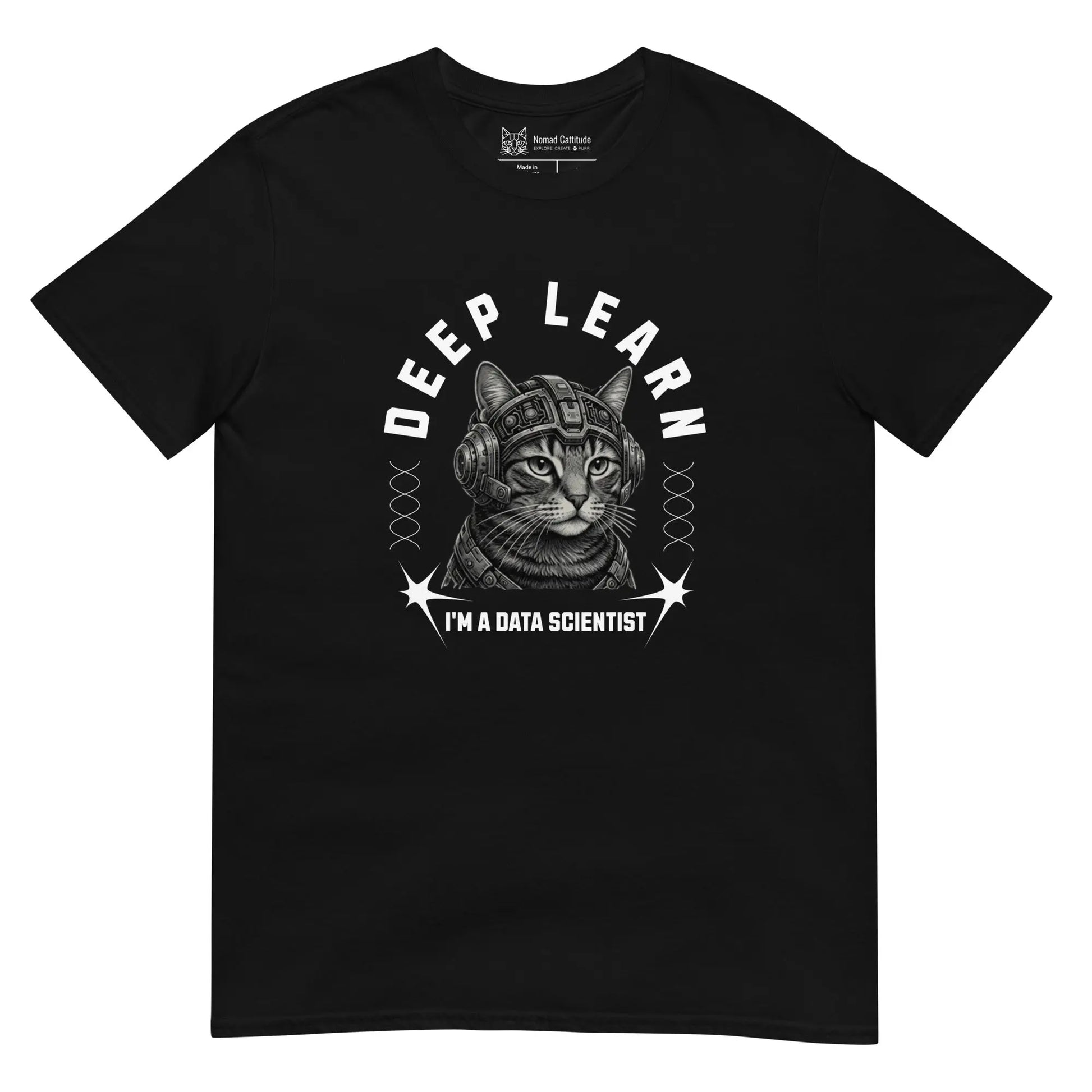Cat themed graphic tee with data scientist print