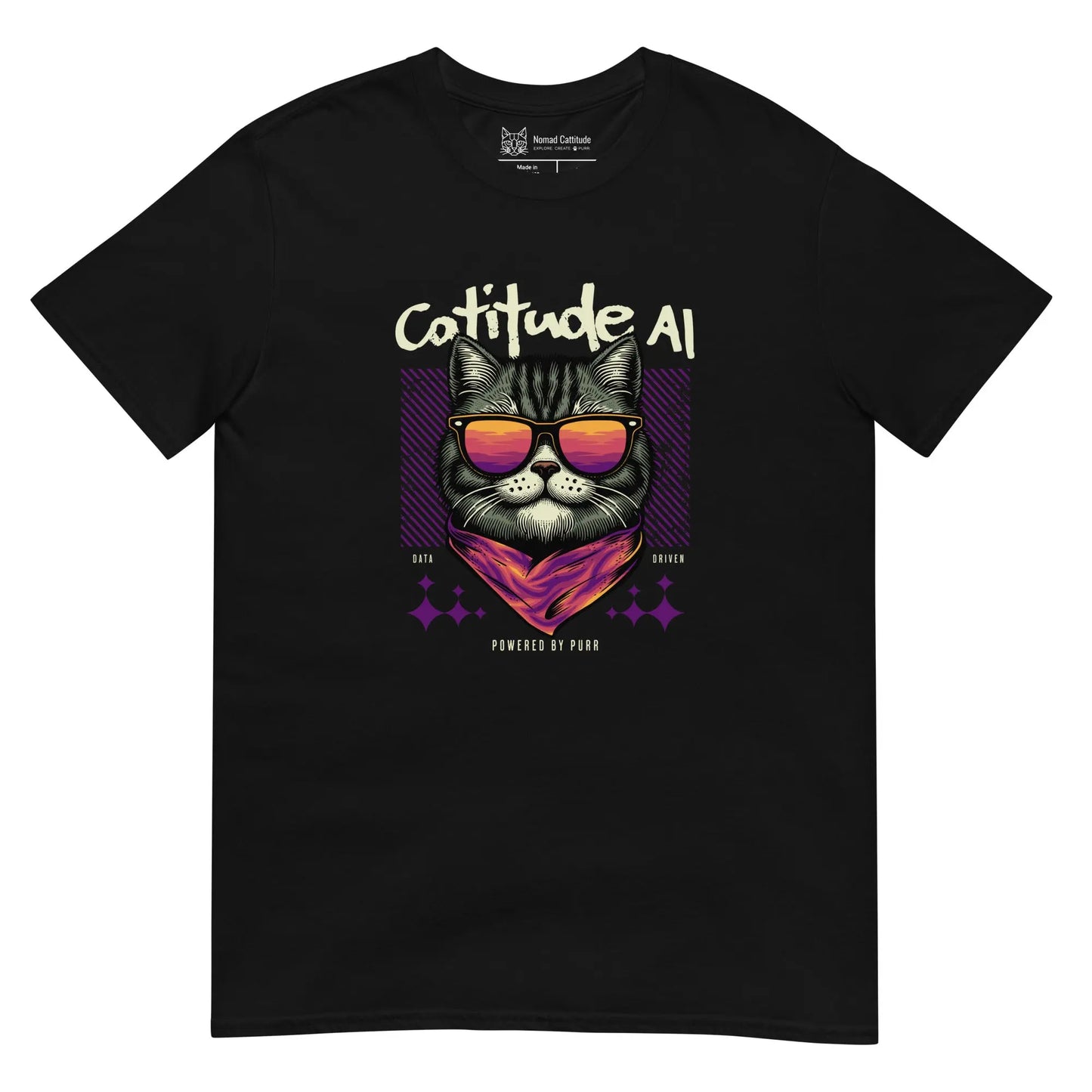 Cat themed graphic tee with cattitude AI print