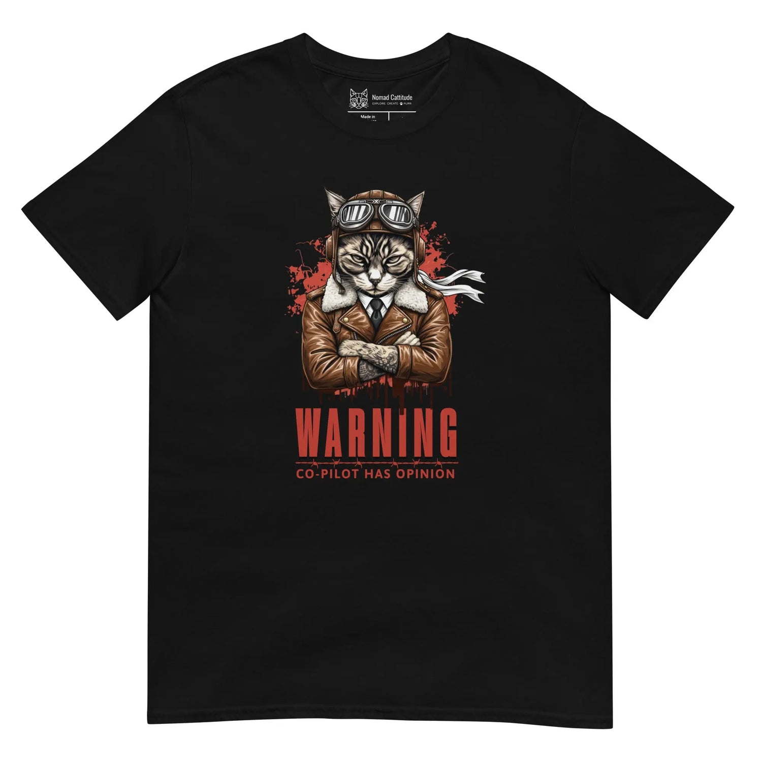 Cat themed graphic tee with copilot print