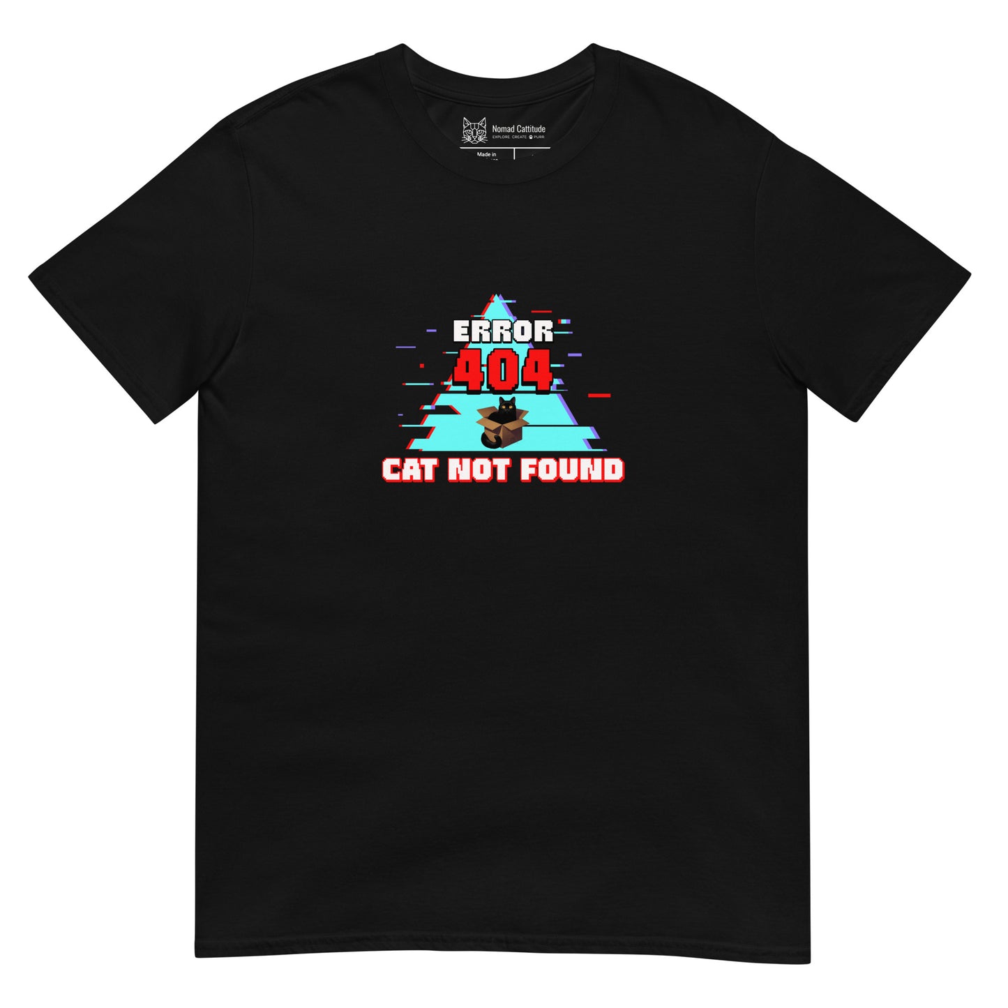 Cat themed graphic tee with error message print