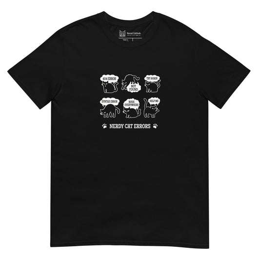 Cat themed graphic tee with error message print