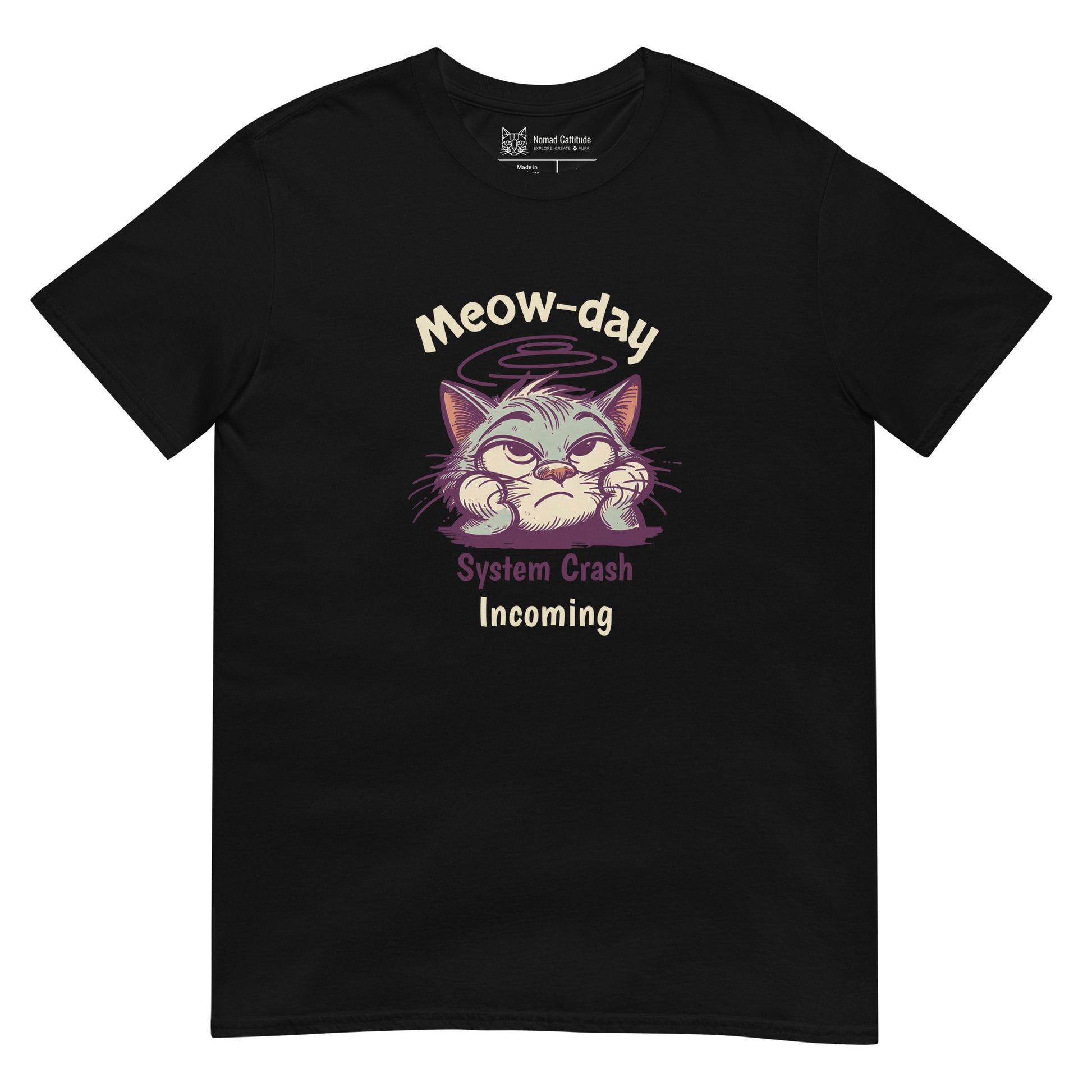 Cat themed graphic tee with error message print