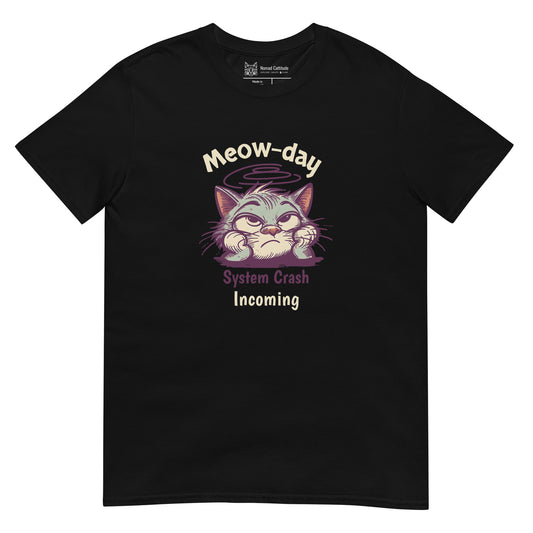 Cat themed graphic tee with error message print