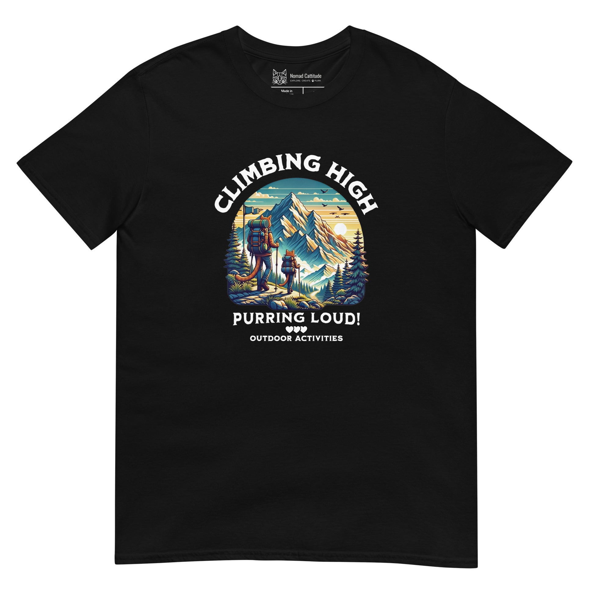 Cat themed graphic tee with vacation print