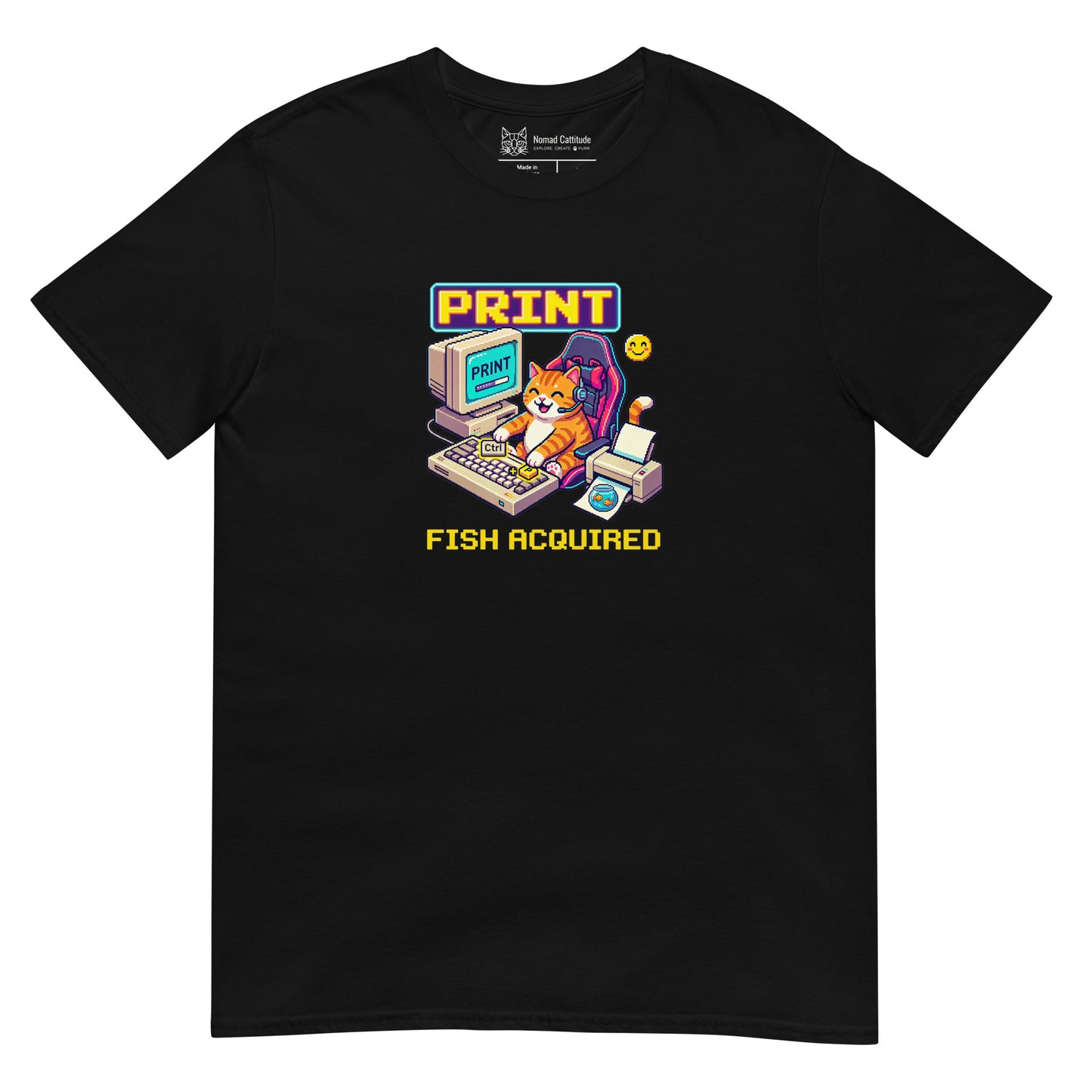 Cat themed graphic tee with funny print