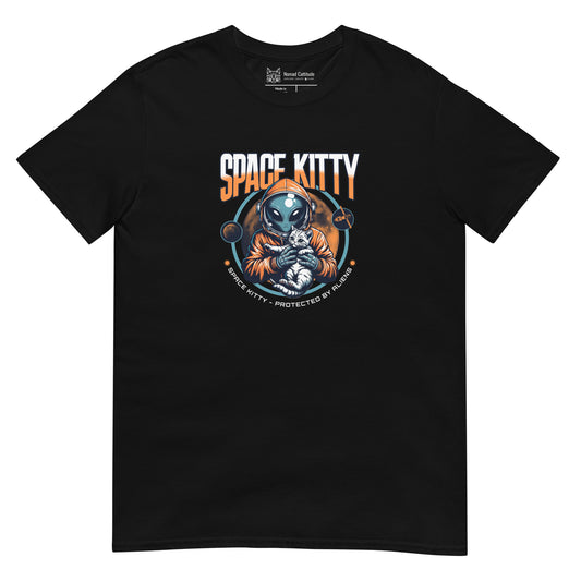Cat themed graphic tee with space print