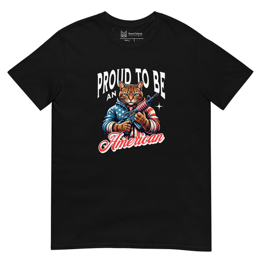 Cat in stars and stripes jacket patriotic graphic tee