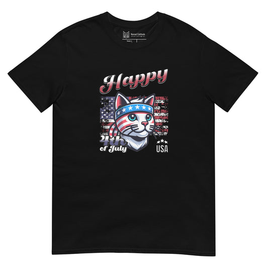 Cat themed graphic tee with USA anniversary Independence Day print