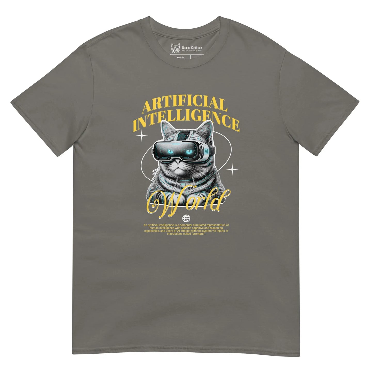 Cat themed graphic tee with AI print