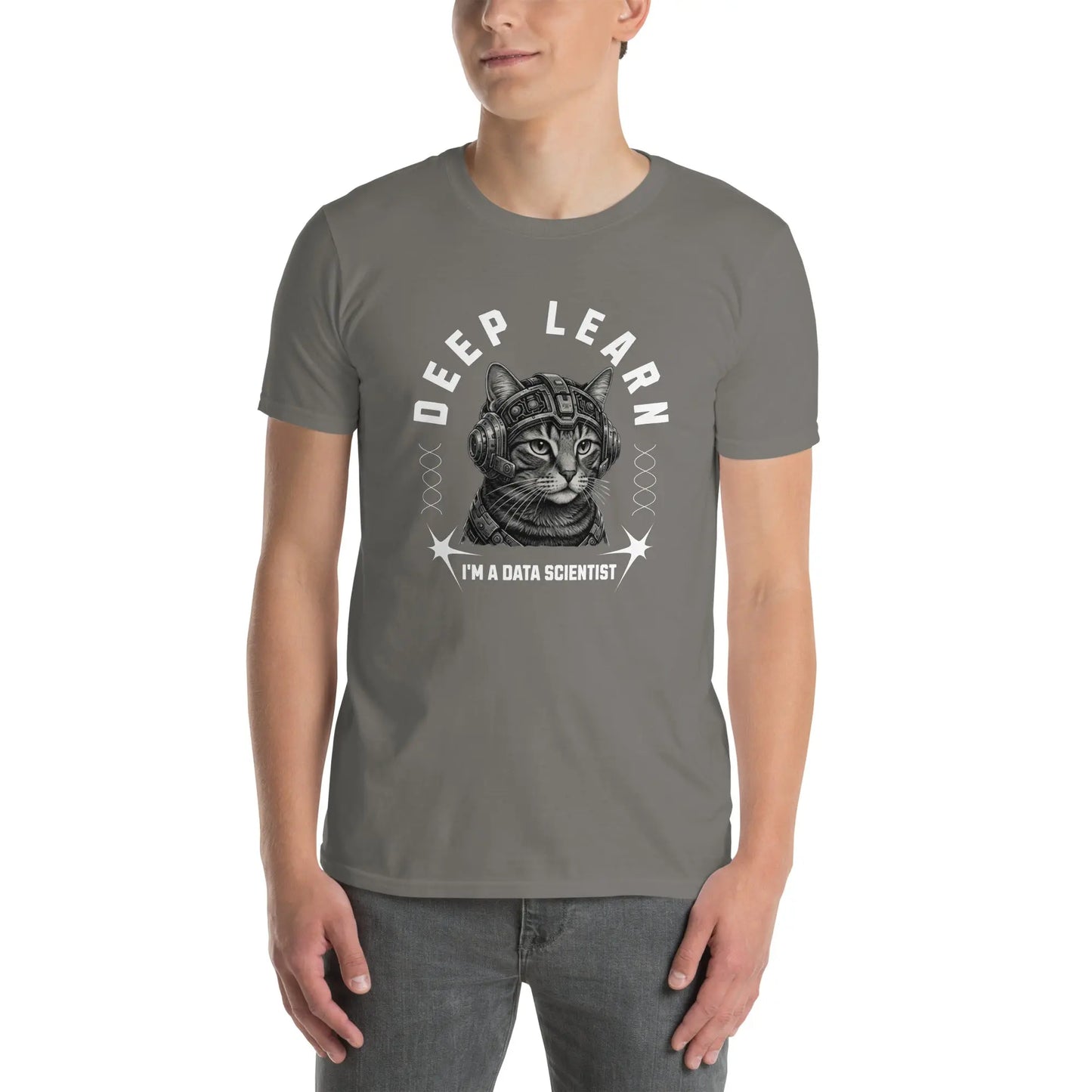 Cat themed graphic tee with data scientist print