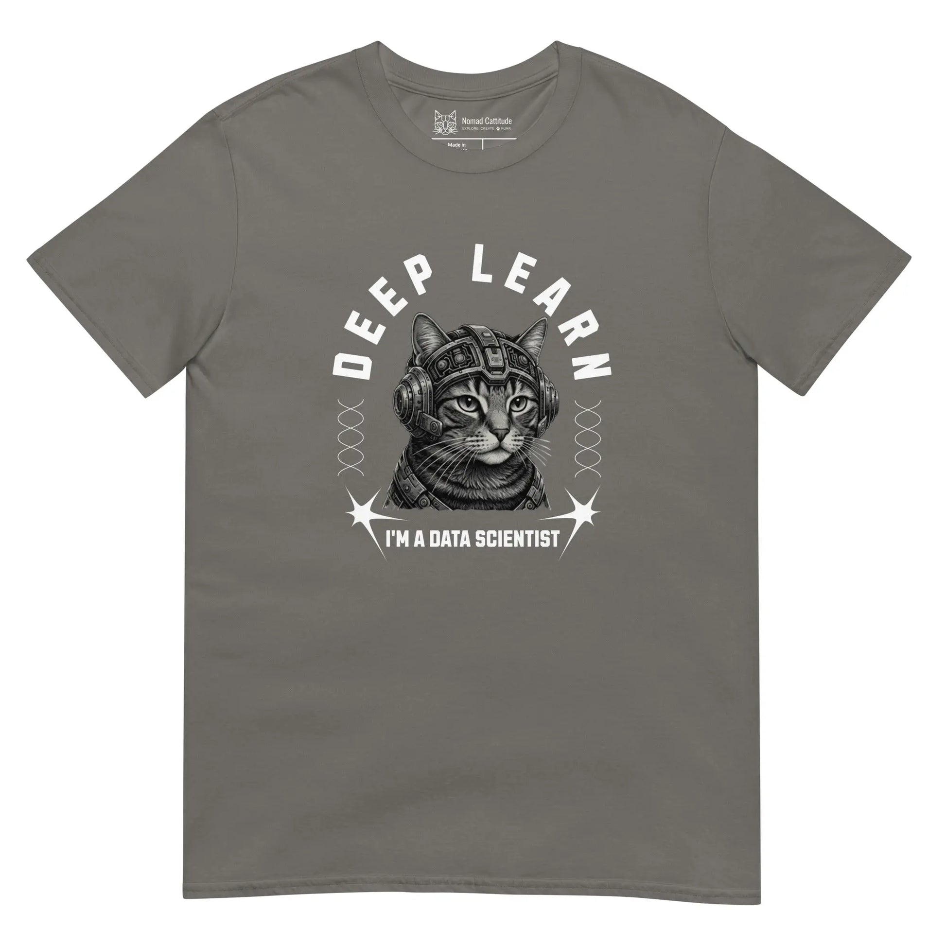 Cat themed graphic tee with data scientist print