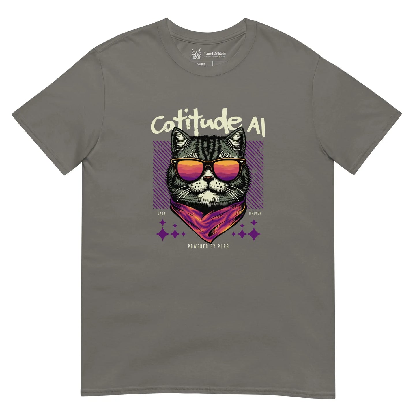 Cat themed graphic tee with cattitude AI print
