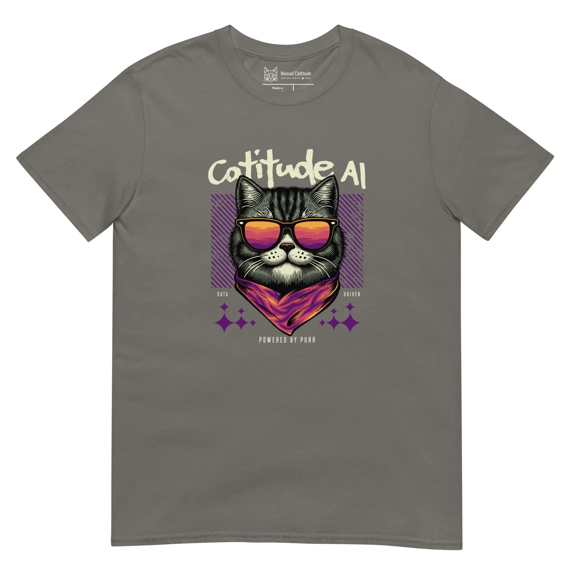 Cat themed graphic tee with cattitude AI print