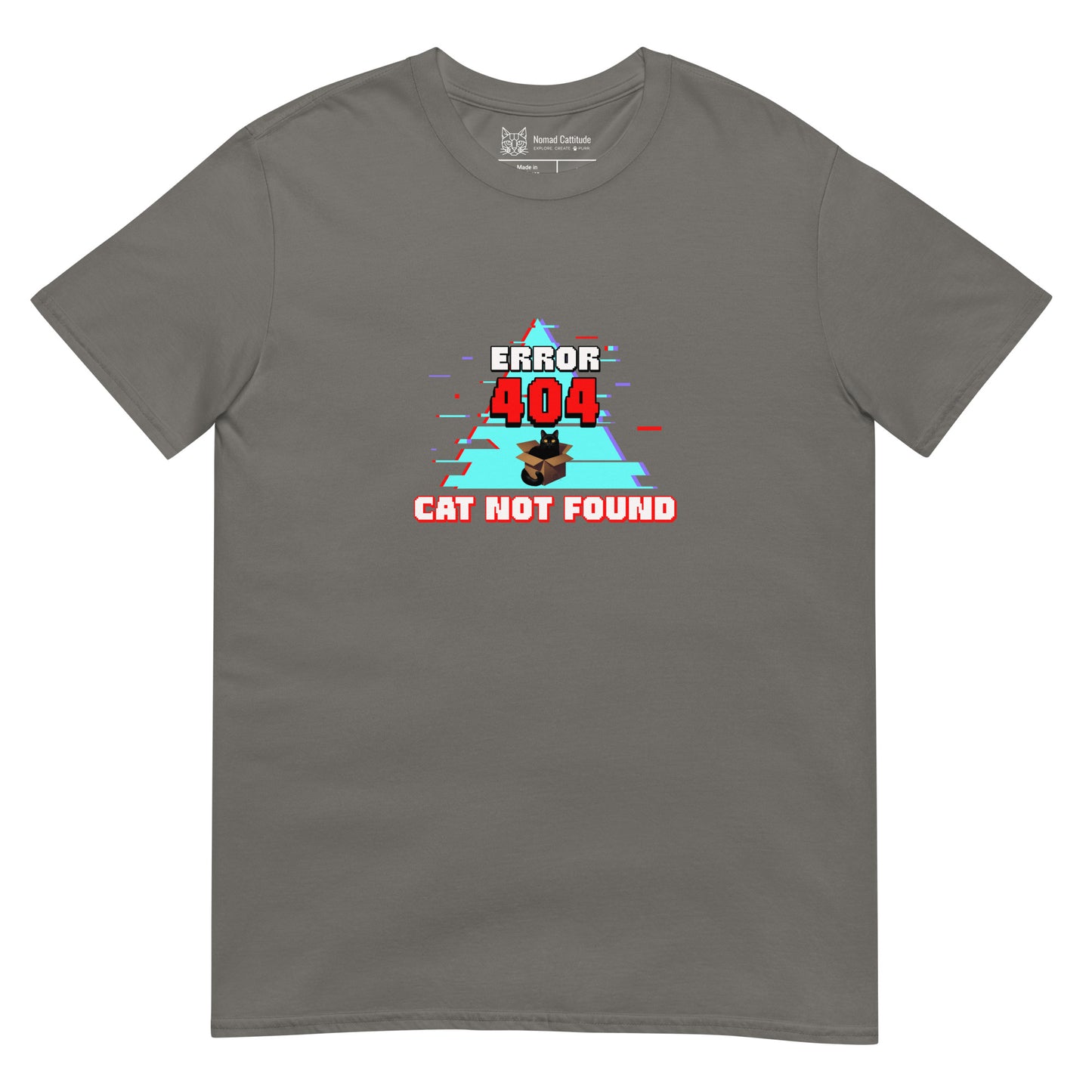 Cat themed graphic tee with error message print