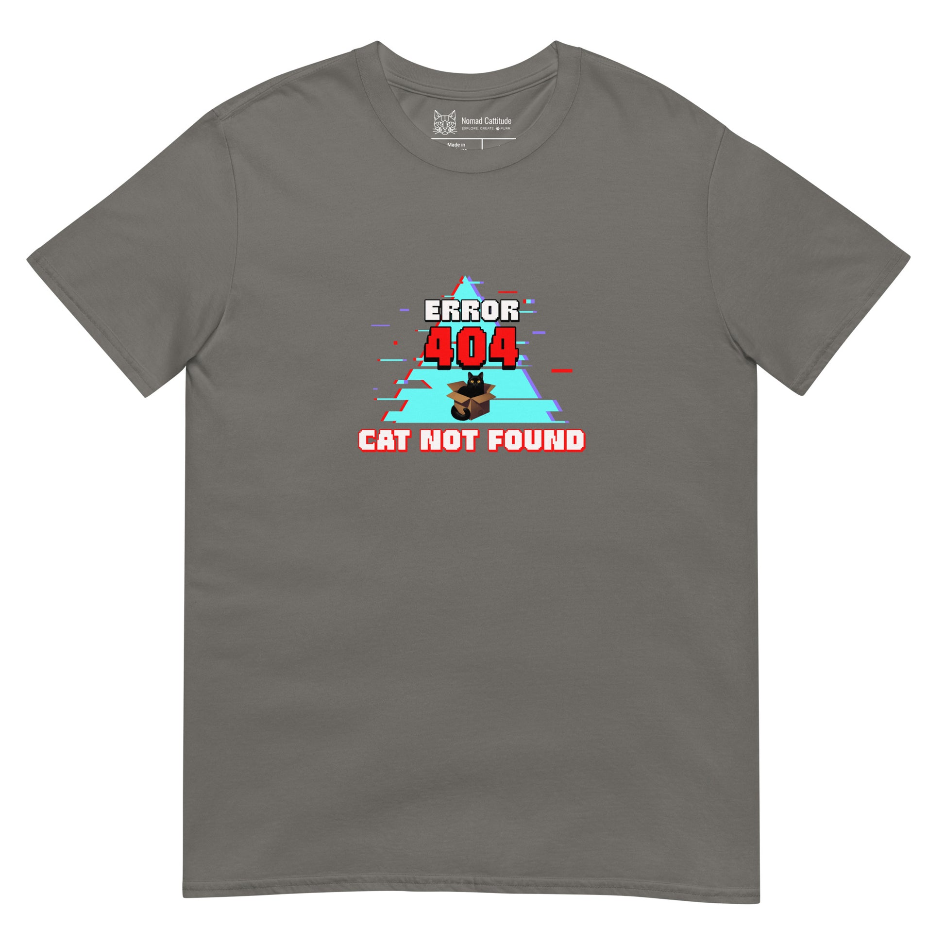 Cat themed graphic tee with error message print