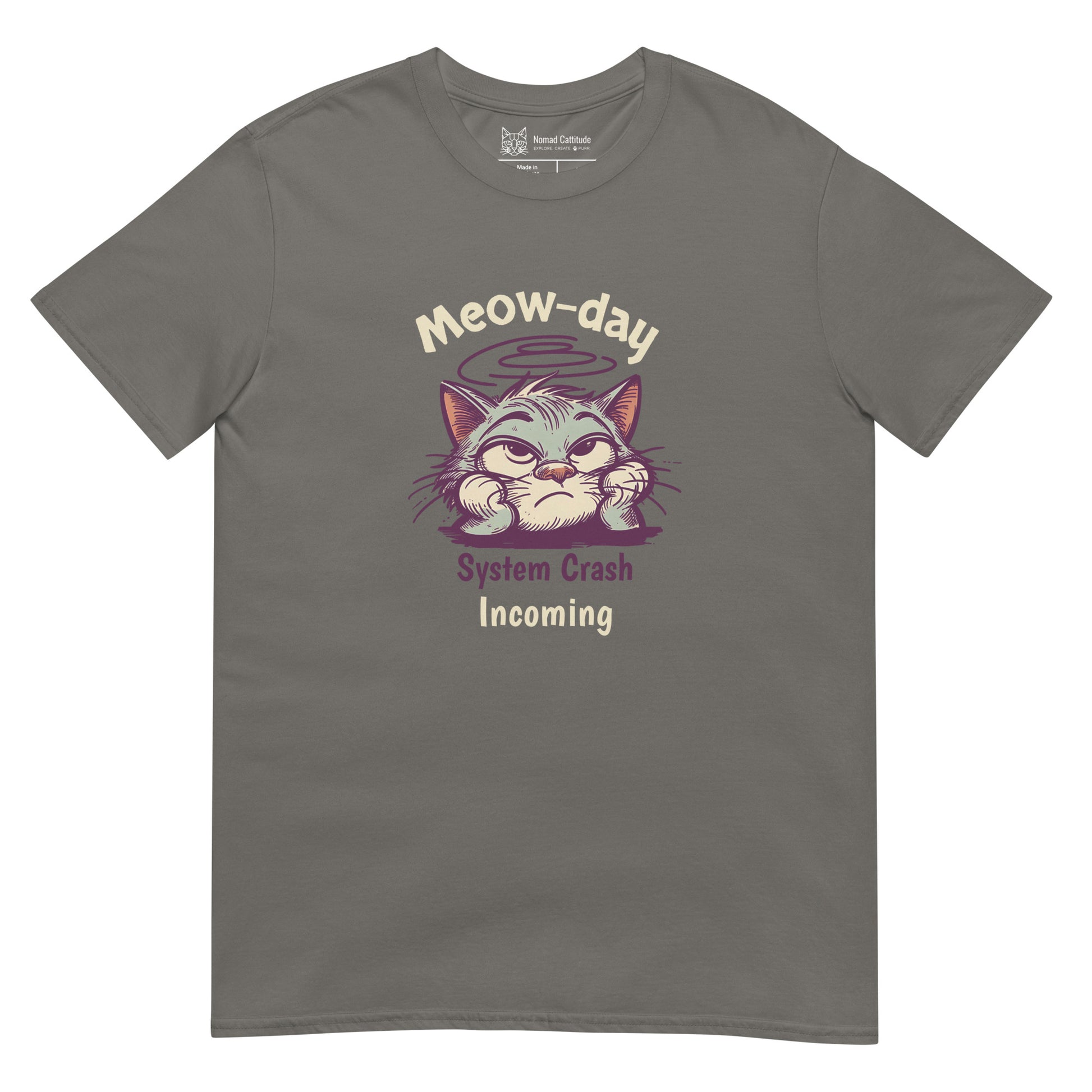 Cat themed graphic tee with error message print