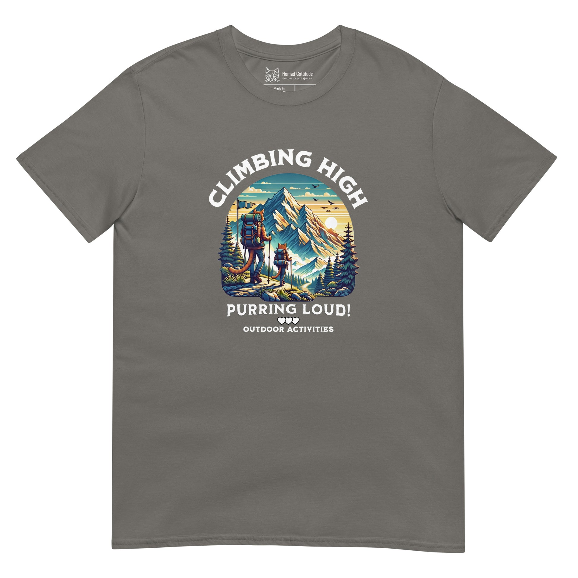 Cat themed graphic tee with vacation print