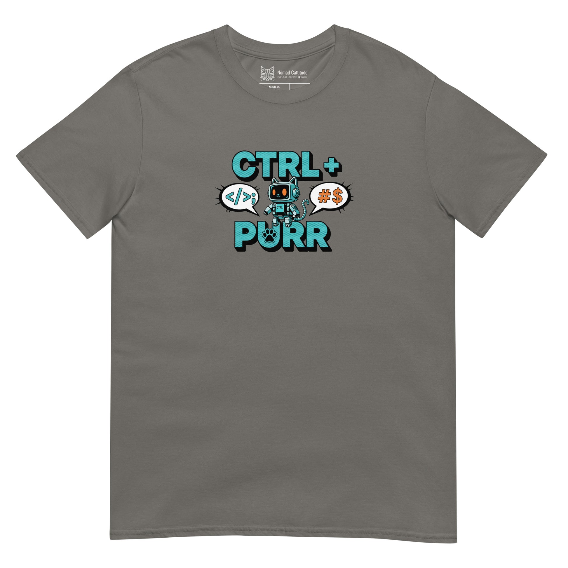 Cat themed graphic tee with funny print
