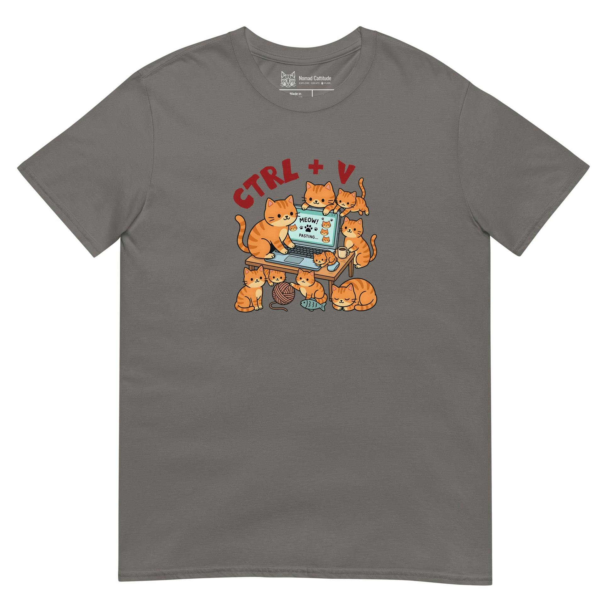 Cat themed graphic tee with funny print