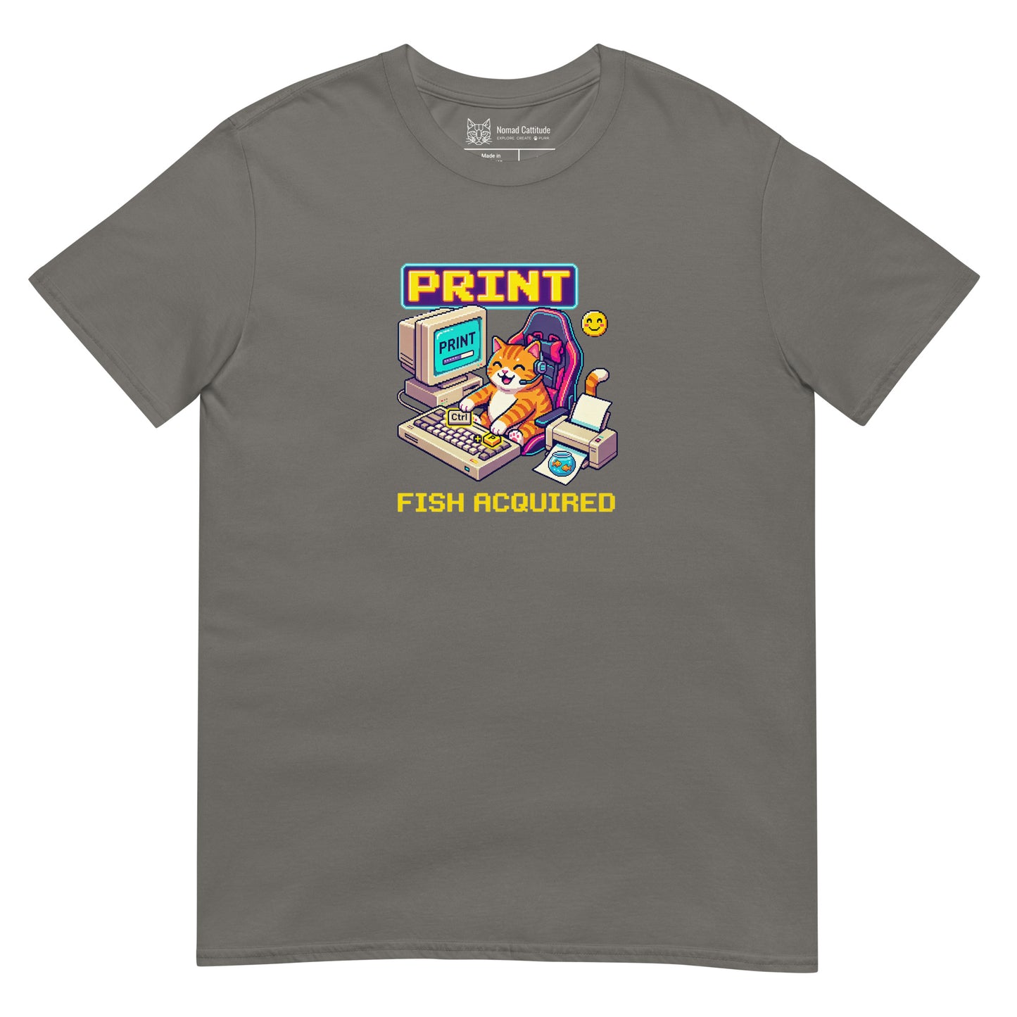 Cat themed graphic tee with funny print