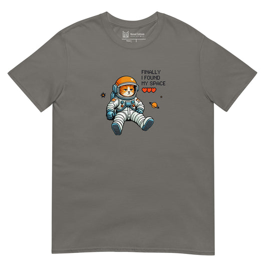 Cat themed graphic tee with space print