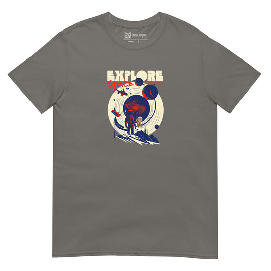 Cat themed graphic tee with space print