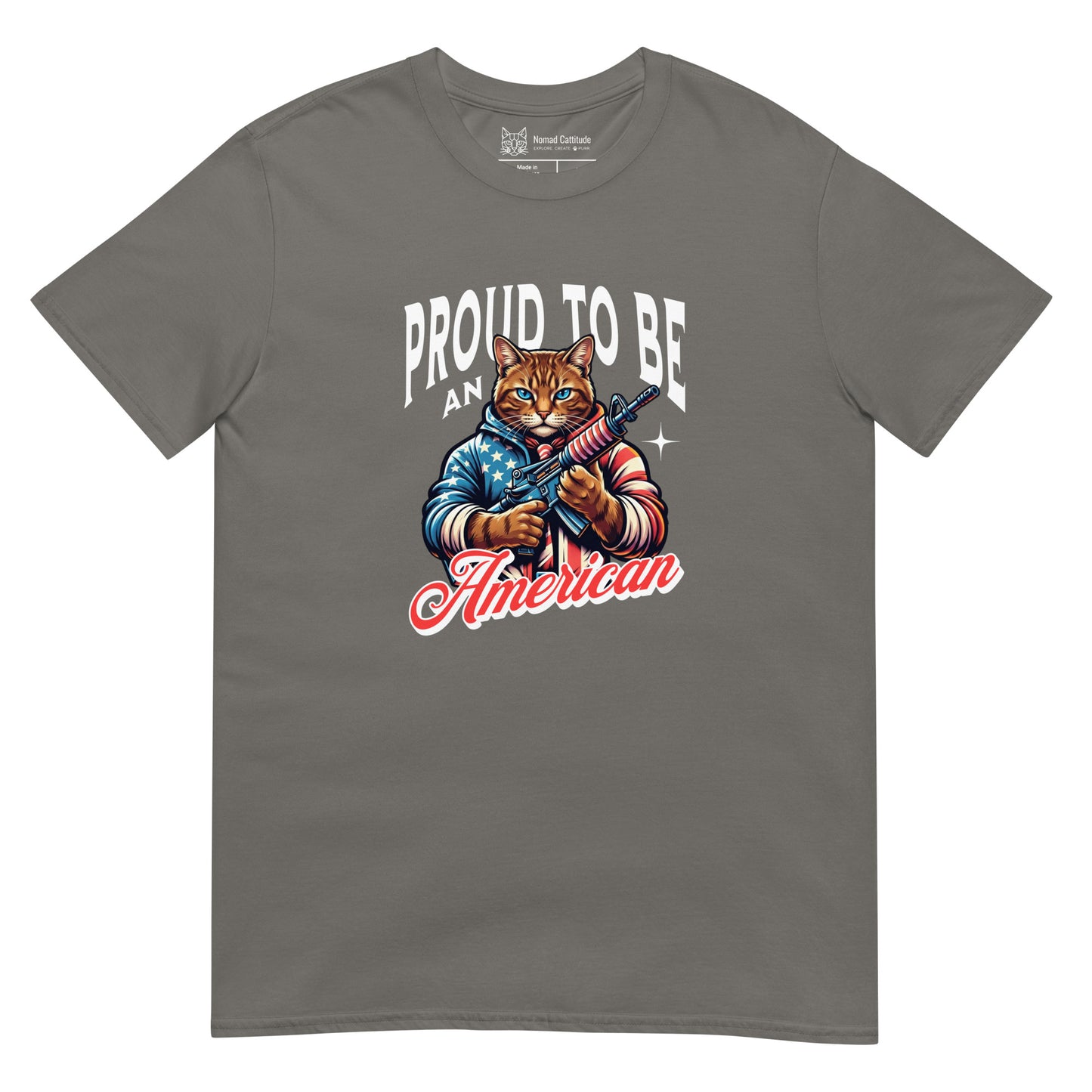 Cat in stars and stripes jacket patriotic graphic tee
