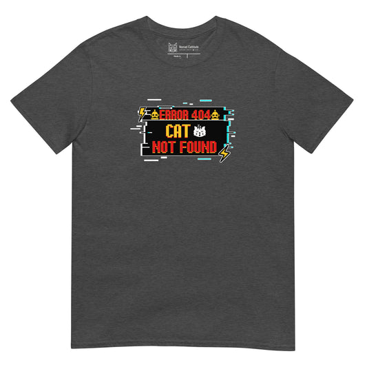 Cat themed graphic tee with error message print
