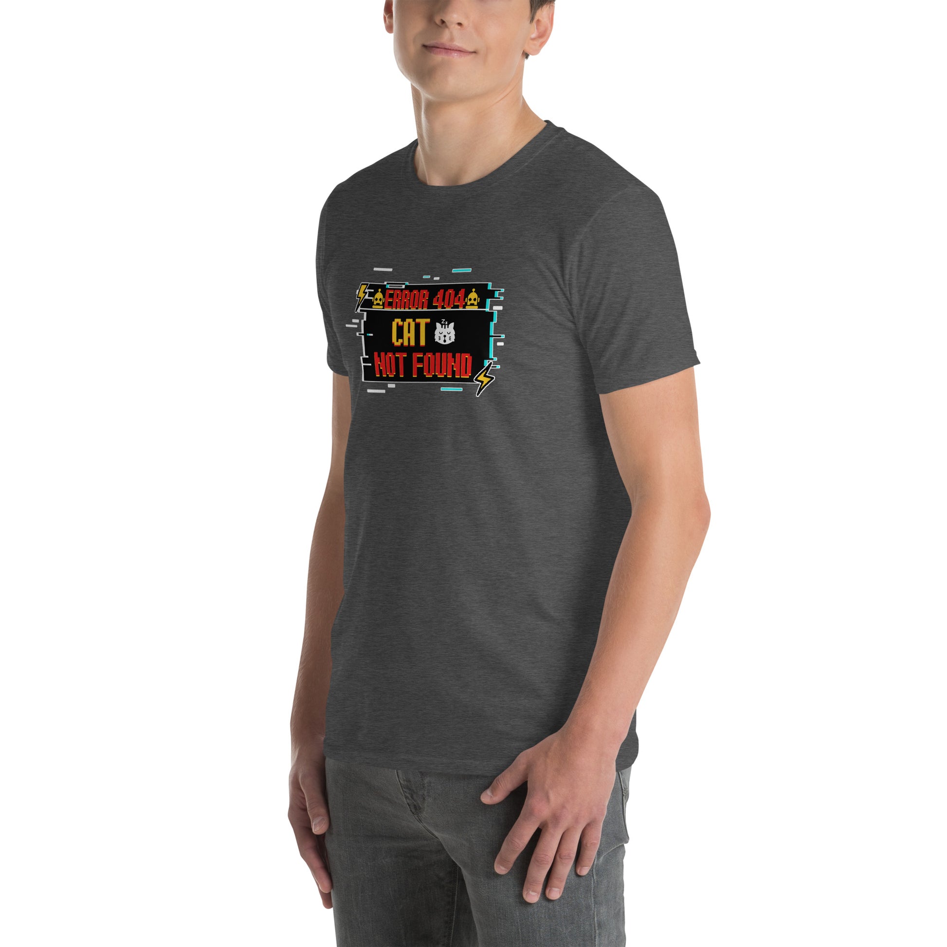 Cat themed graphic tee with error message print