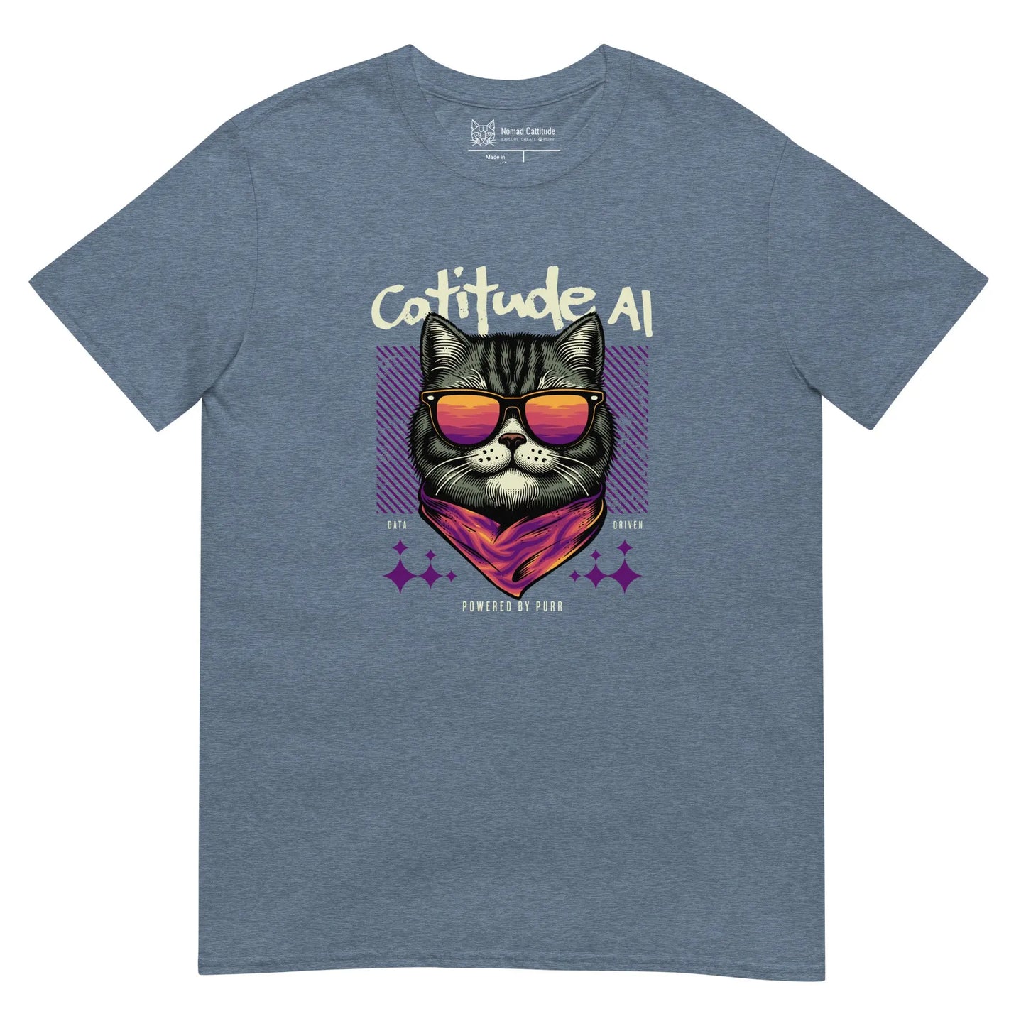 Cat themed graphic tee with cattitude AI print