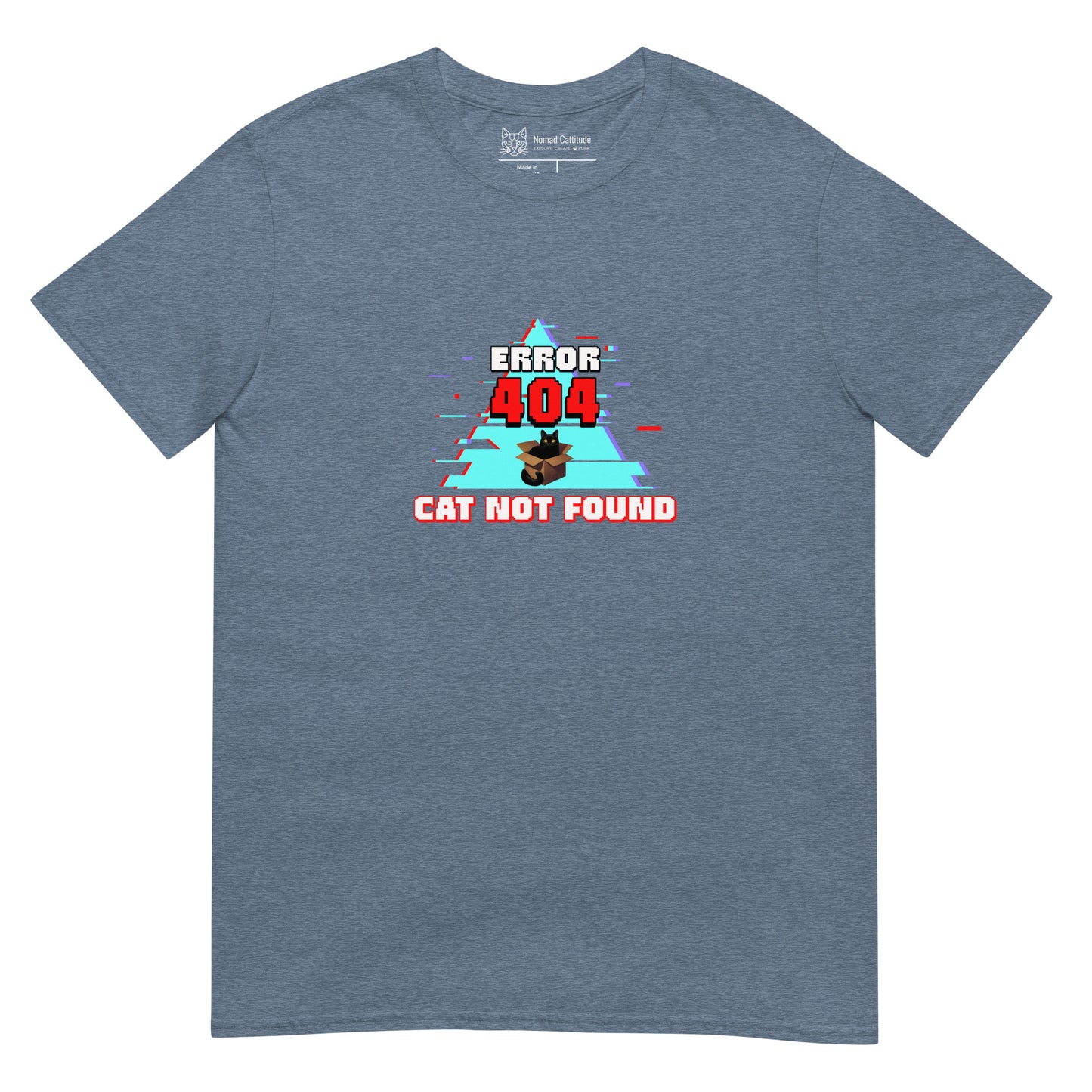 Cat themed graphic tee with error message print
