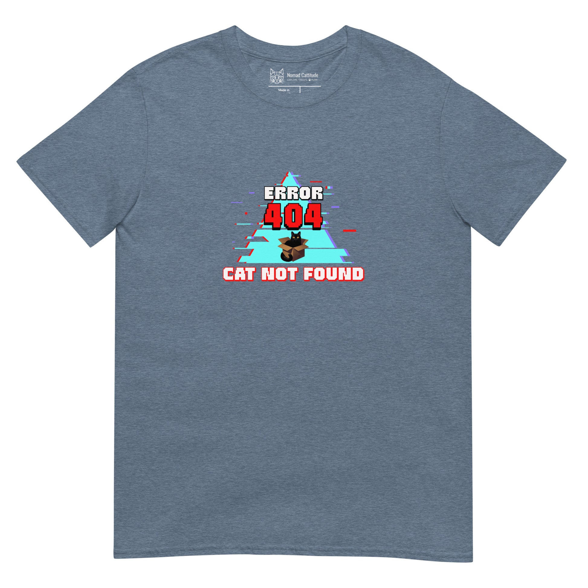 Cat themed graphic tee with error message print
