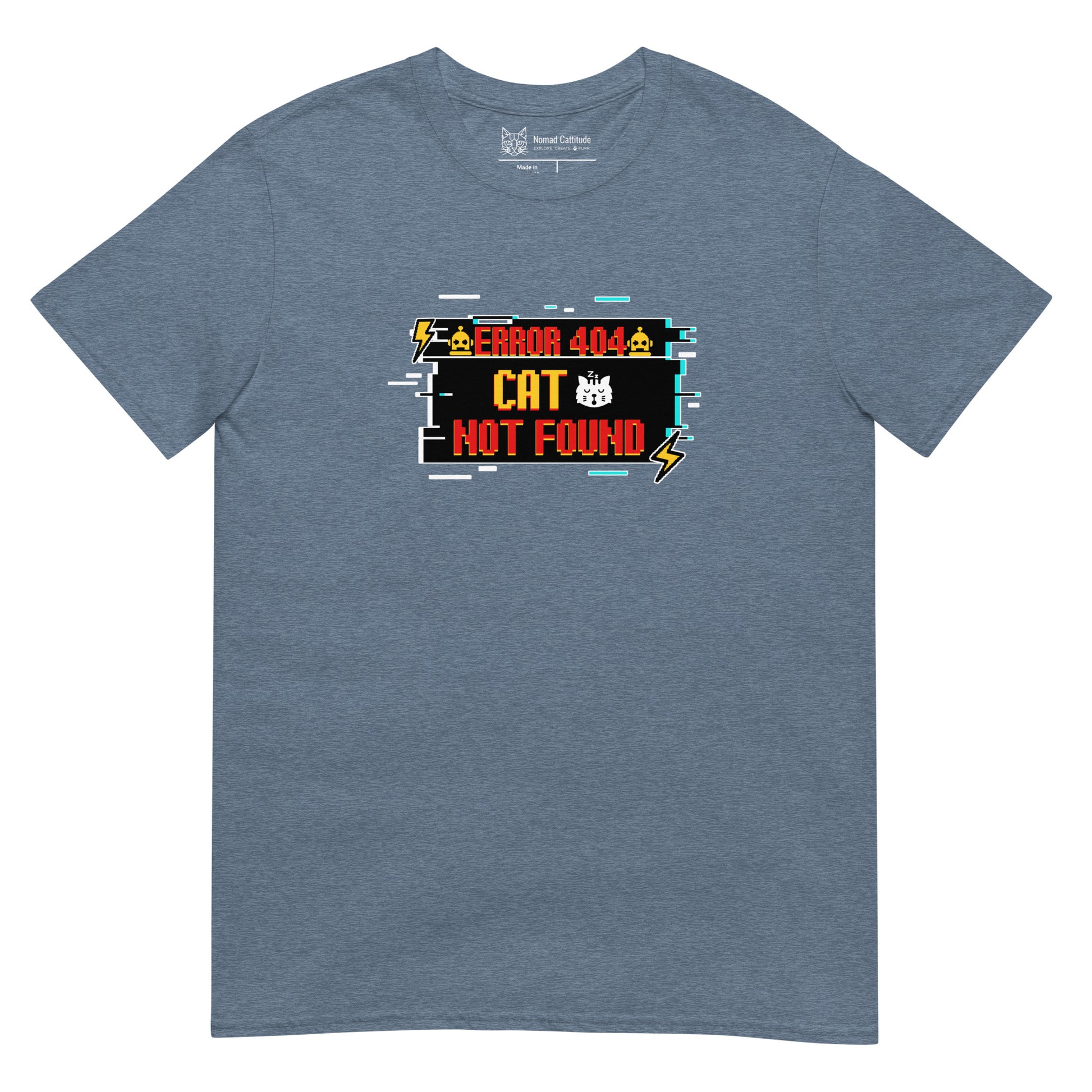 Cat themed graphic tee with error message print