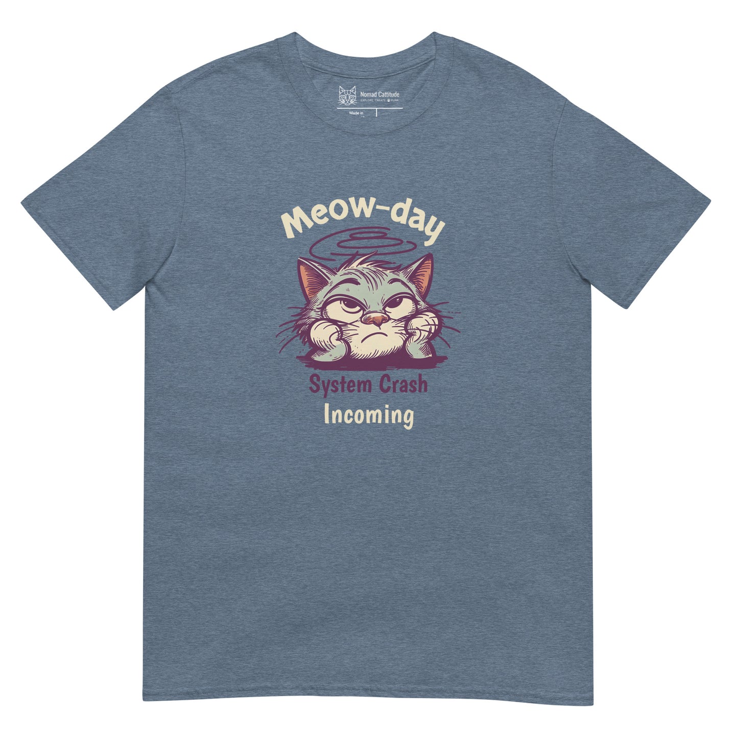Cat themed graphic tee with error message print