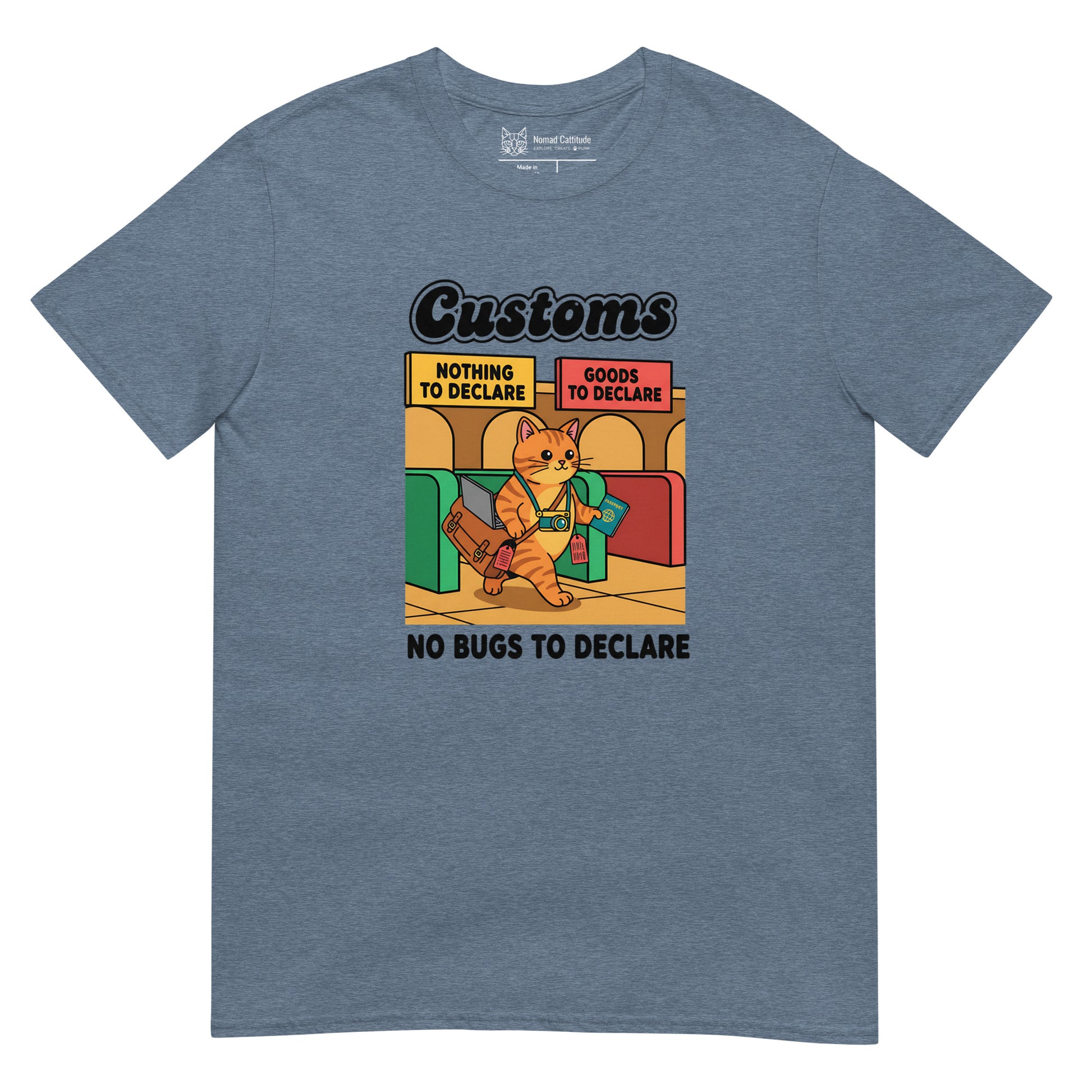 Cat themed graphic tee with vacation print