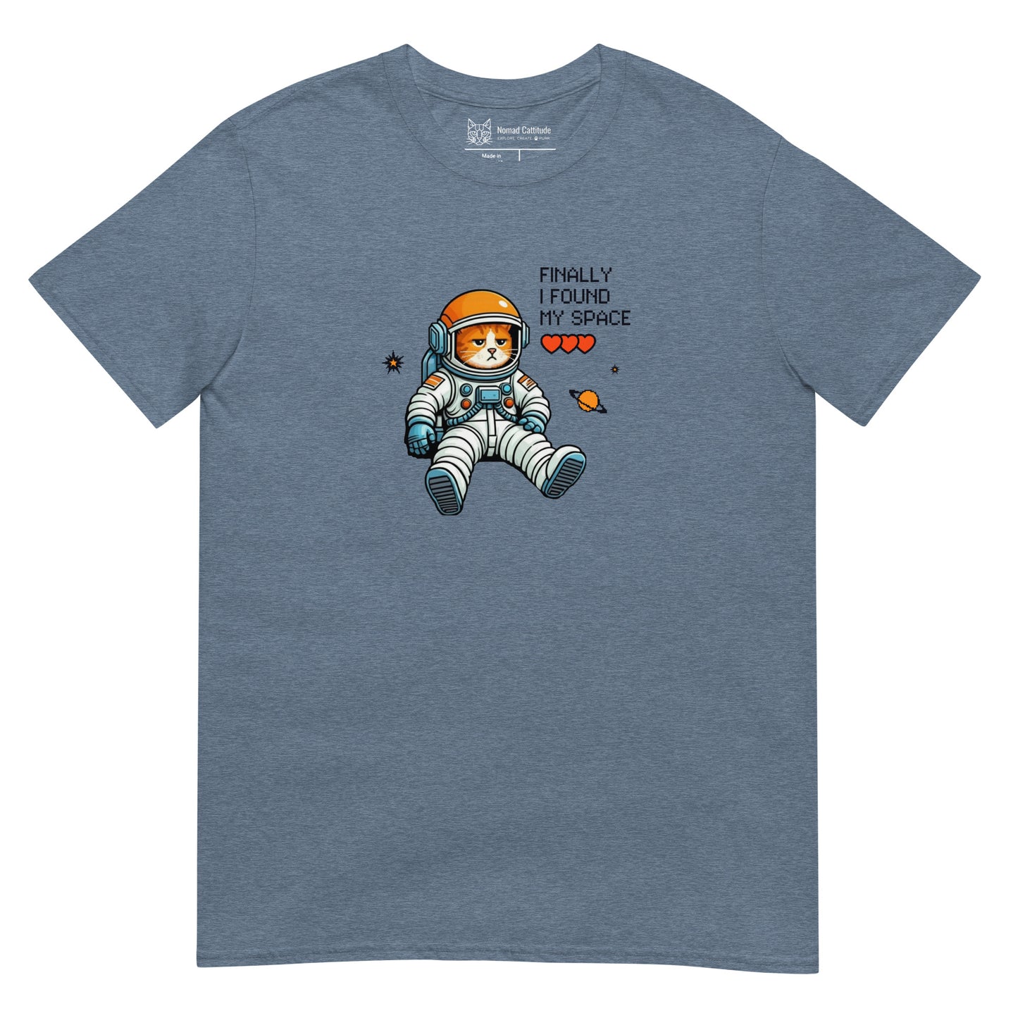Cat themed graphic tee with space print
