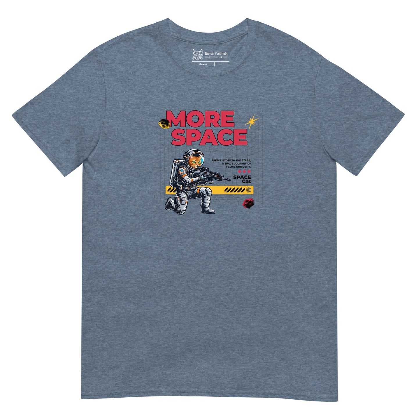 Cat themed graphic tee with space print