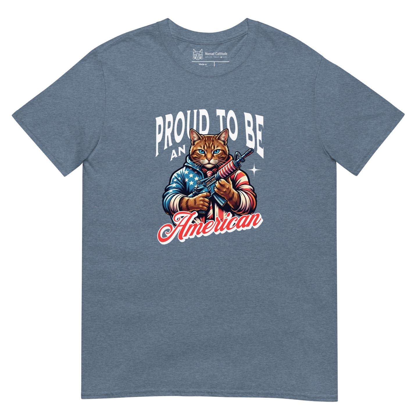 Cat in stars and stripes jacket patriotic graphic tee