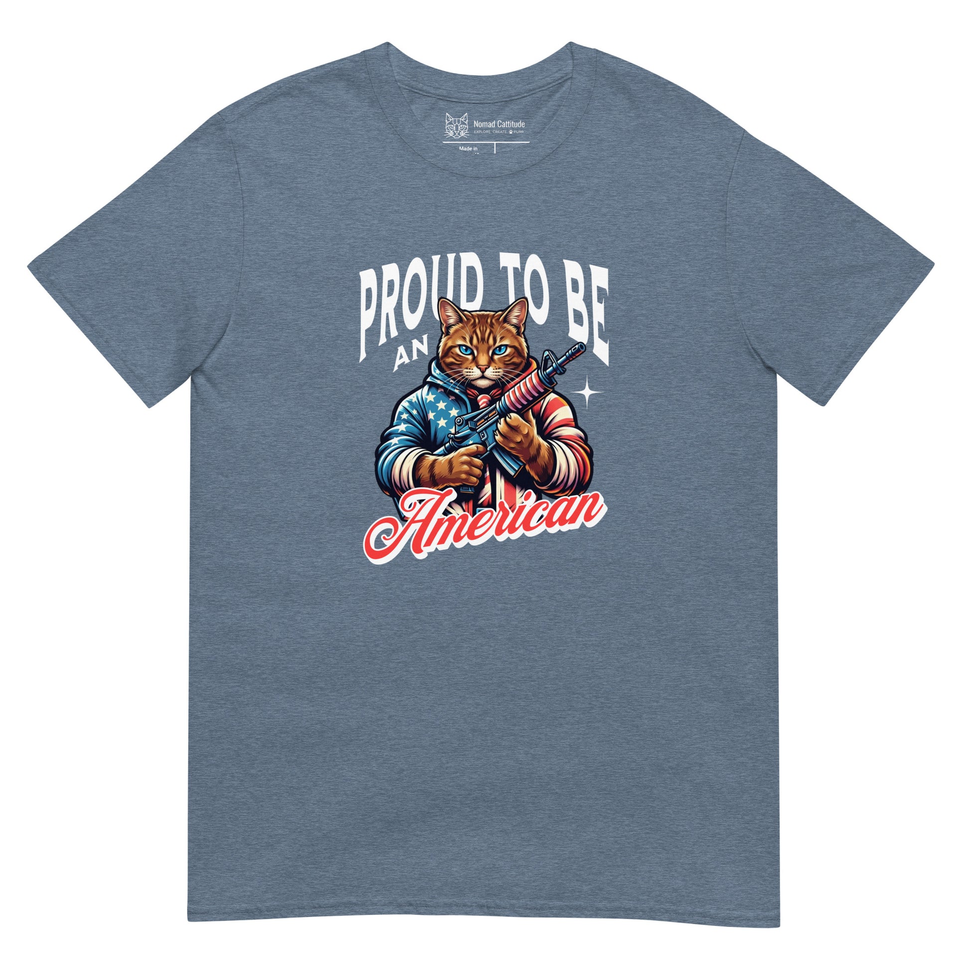 Cat in stars and stripes jacket patriotic graphic tee