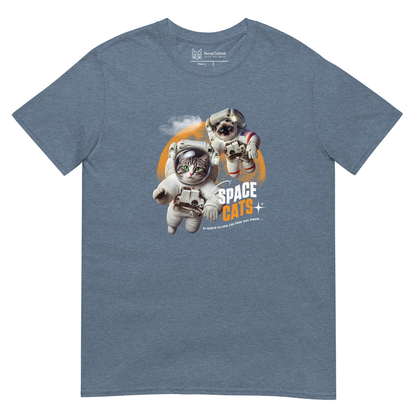 Cat themed graphic tee with space print