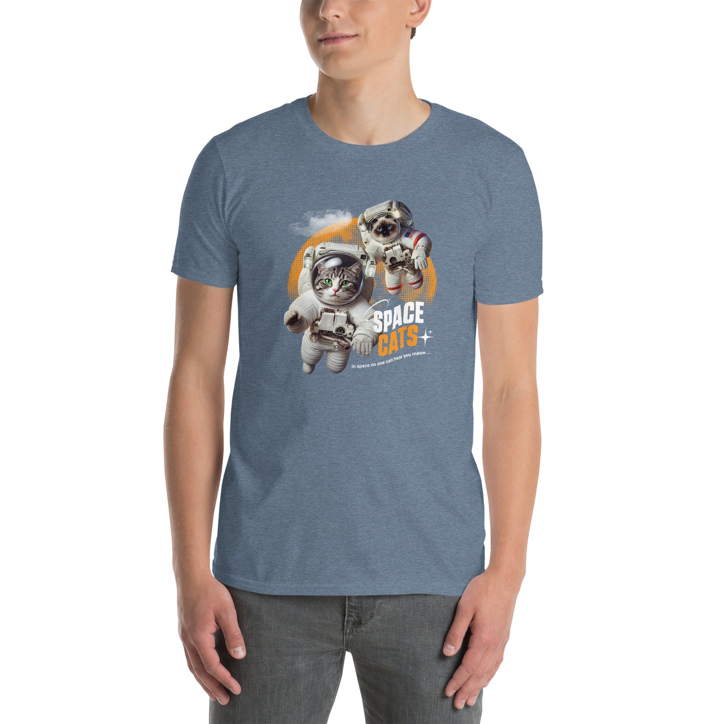 Cat themed graphic tee with space print
