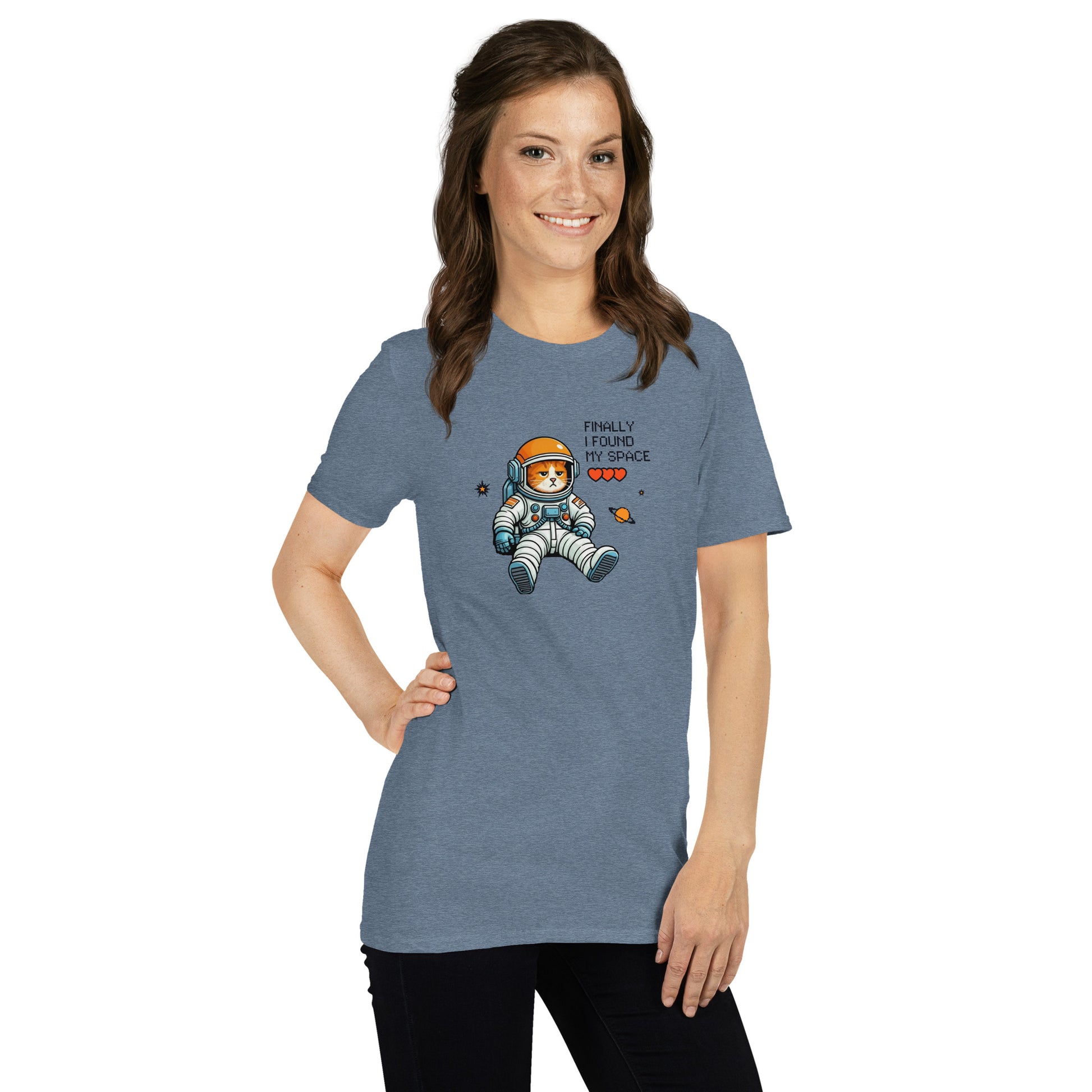 Cat themed graphic tee with space print
